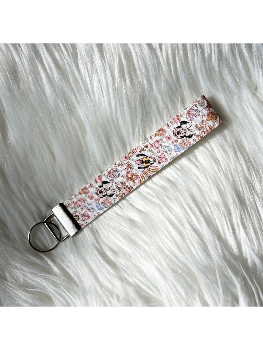 Disney Minnie Cottagecore Boho Faux Leather Fashion Key Fob Keychains Wristlet